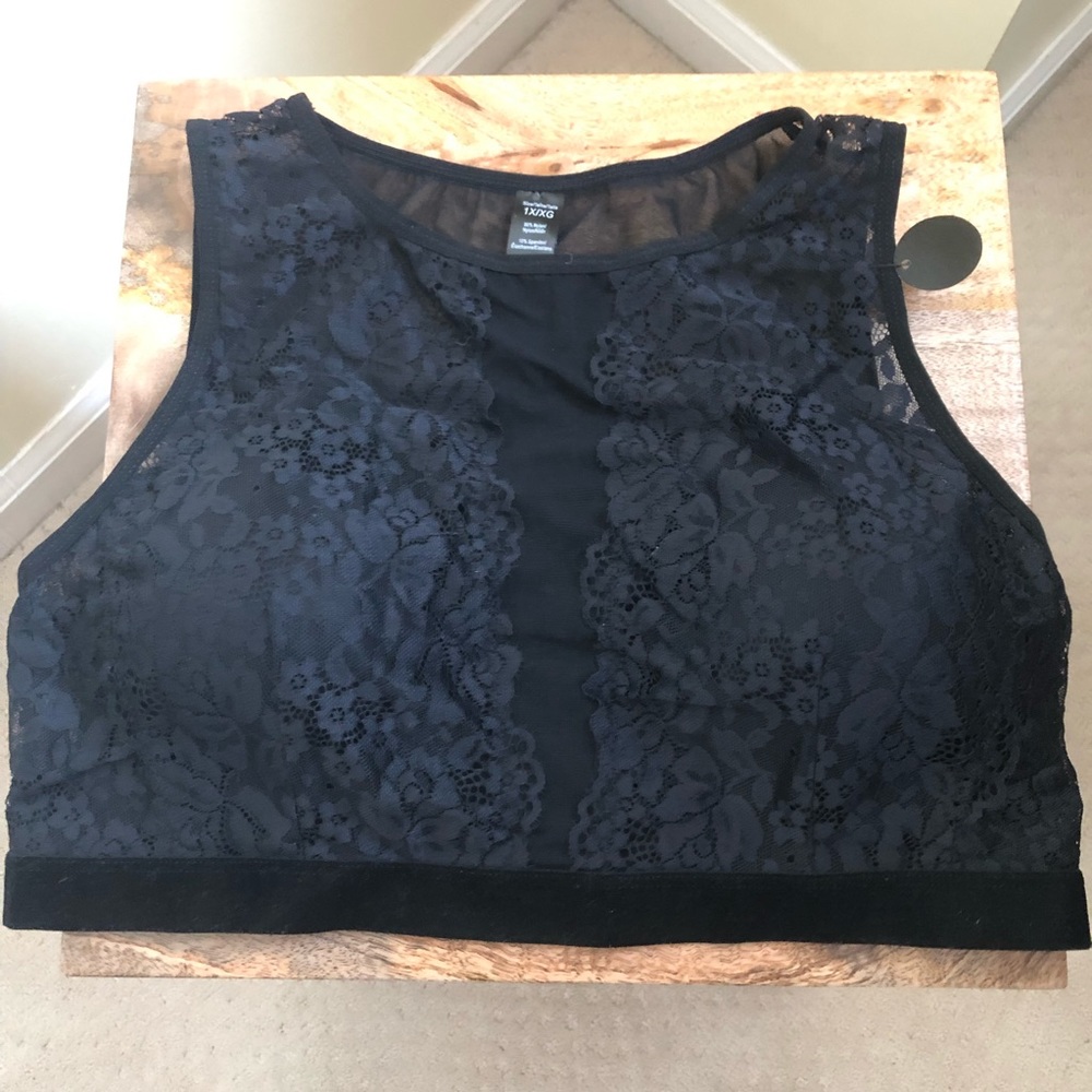 Rene Rofe Black Lace with mesh cutout bralette - Picture 2 of 6